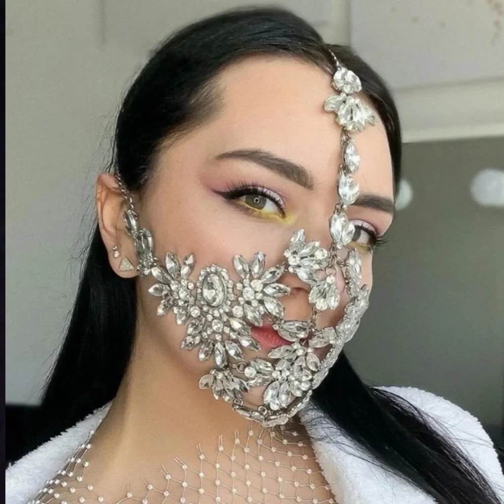 Crystal Face Mask Masquerade Full Face Jewelry Halloween Accessories Rhinestone